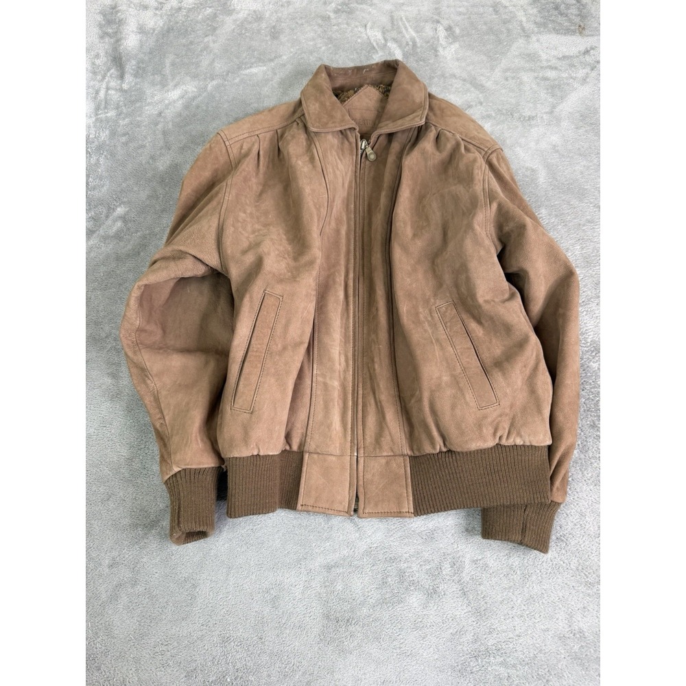 Vintage Preston & York Suede Leather Jacket Men's Size Medium Beige Full Zip